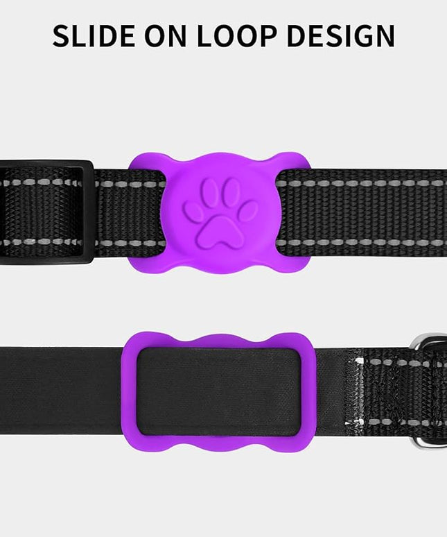 Dynmeow Airtag Dog & Cat Collar Holder – Anti-Lost Silicone Holder for 3/8" & 5/8" Collars, Purple, Size S (1 Pack)