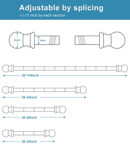 HOSKO White Curtain Rod for Window size 76 - 213 cm (White）