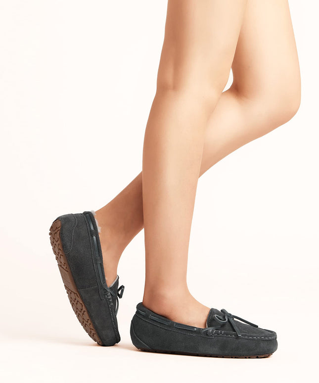 SIZE: 38 - DREAM PAIRS Women's Auzy-02 House Slippers Indoor Outdoor Moccasin Fuzzy Fluffy Furry Loafers Suede Leather Warm Shoes Size 6.5-7, Grey