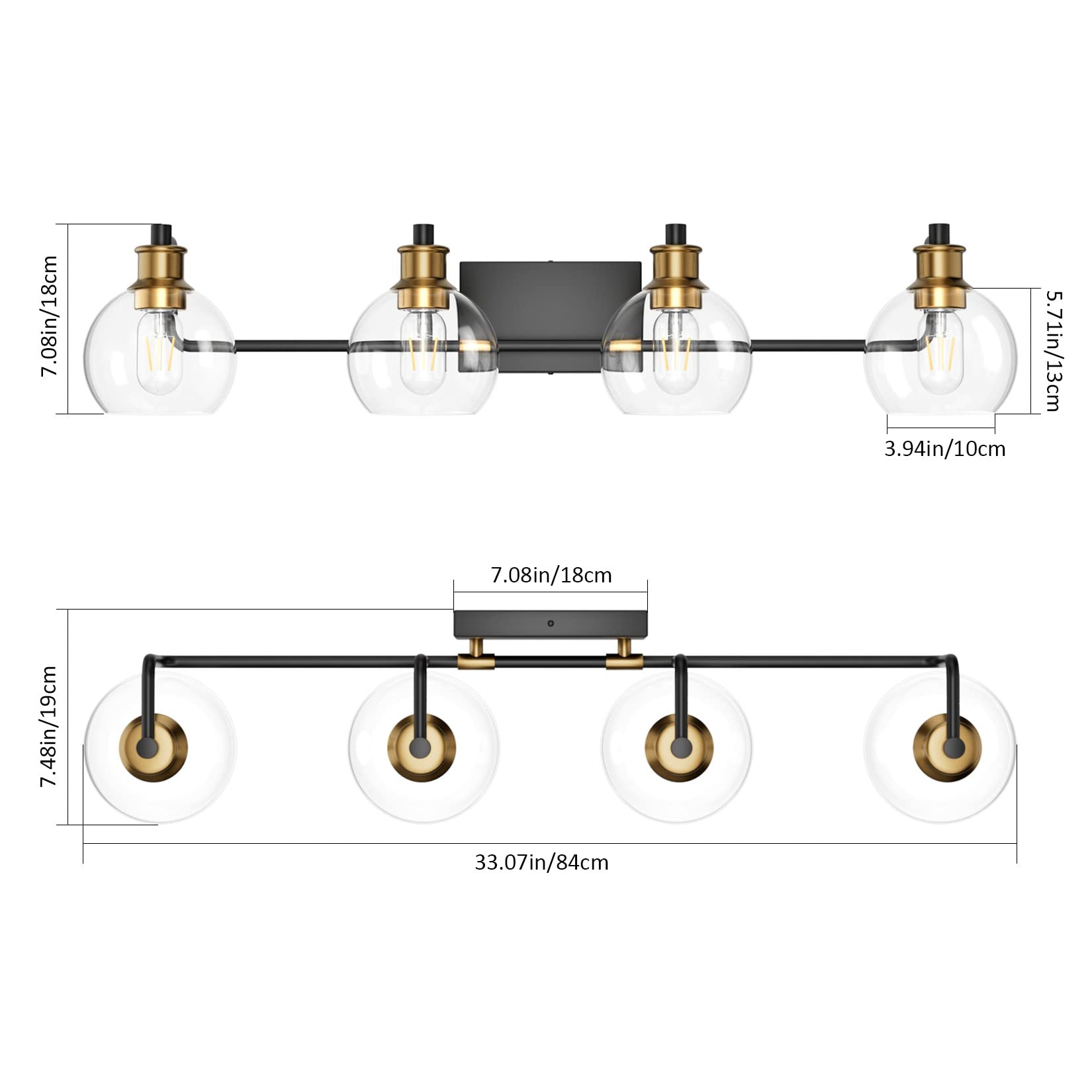 Tipace Industrial Bathroom Vanity Lighting Fixtures 4-Lights Vintage B