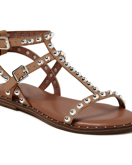 SIZE: 39 - Coutgo Womens Strappy Gladiator Flat Sandal Square Open Toe Studded T Strap Rivet Slingback Buckle Beach Sandals