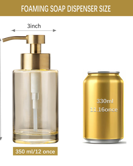 Enra Gold Foaming Soap Dispenser, 350 ml Thick Glass Bathroom Soap Dispenser (Gold Foam Dispenser)