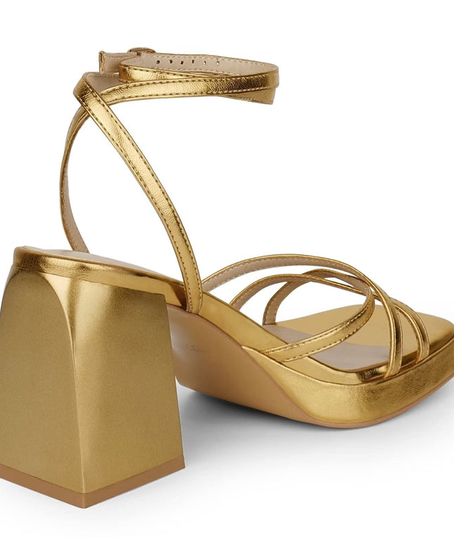 SIZE: 40.5 - ISNOM Lace Up Heels for Women Platform Heels, Low Chunky Strappy Heels for Women with Square Toe