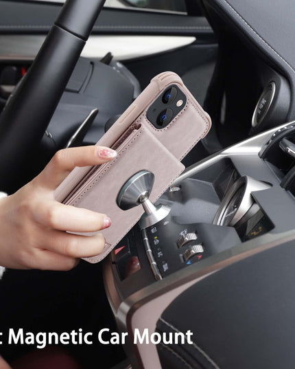 VANAVAGY Compatible for iPhone 13/14 Wallet Case for Women and Men, Salmon Pink