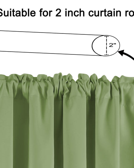 KEQIAOSUOCAI Sage Green Window Valance 72 Inch by 16 Inch for Kids Room - Rod Pocket Room Darkening 16 Inch Curtain Valance for Bedroom Living Room Basement 1 Panel 72Wx16L