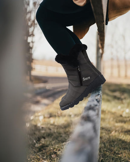 SIZE: 36 - SHIBEVER Waterproof Winter Boots for Women: Snow Mid Calf Fur Lined Warm Women Boot Outdoor Resistant Short Fashion Booties