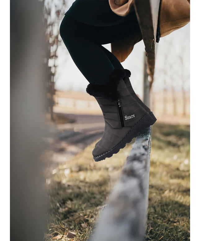 SIZE: 36 - SHIBEVER Waterproof Winter Boots for Women: Snow Mid Calf Fur Lined Warm Women Boot Outdoor Resistant Short Fashion Booties