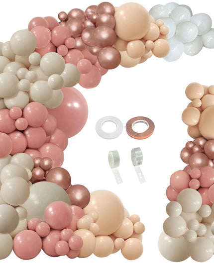 PERPAOL 154pcs Dusty Rose Pink Blush Balloons Garland Arch Kit Boho Nude Cream Peach Retro Pink for Bridal Shower Garden Tea Party Birthday Wedding Decorations