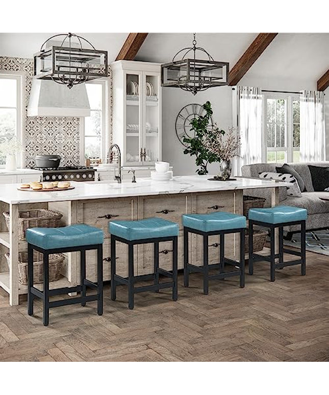 KATDANS Bar Stools Set of 2, 60 cm Counter Height Saddle Bar Stools, Green