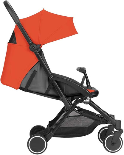 CAM Cubo red stroller, side view with canopy extended