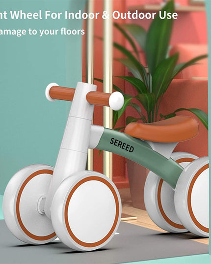 SEREED Children's Balance Bike from 1 Year, Balance Bike Toy for 12-36 Months Baby, First Bicycle without Pedal with 4 Wheels for Boys and Girls, Toddlers, First Birthday Gift