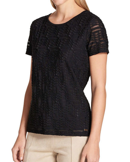 SIZE: M - Calvin Klein Women's Stretch Textured Shirt (Black, Medium)
