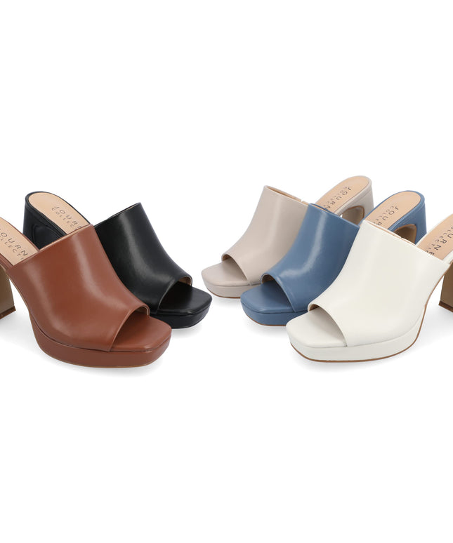 SIZE: 37 - Journee Collection Womens Ezzlynn Platform Heel with Open Toe and Slip On Heel, Brown