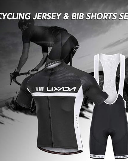 Lixada Summer Cycling Jersey Set Short Sleeve Bicycle Shirt and Padded Bib Shorts Breathable MTB Bike Riding Biking Cycling Suit