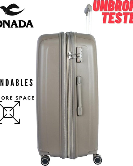 Sonada Unbreakable Luggage Unisex,Double Zipper,Expandable, TSA Lock With 4 Double Silent Wheels (Set of 4, Brown)