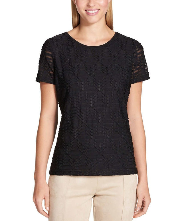 SIZE: M - Calvin Klein Women's Stretch Textured Shirt (Black, Medium)