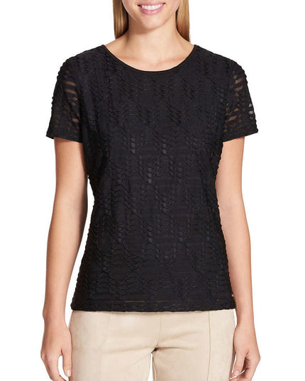 SIZE: M - Calvin Klein Women's Stretch Textured Shirt (Black, Medium)