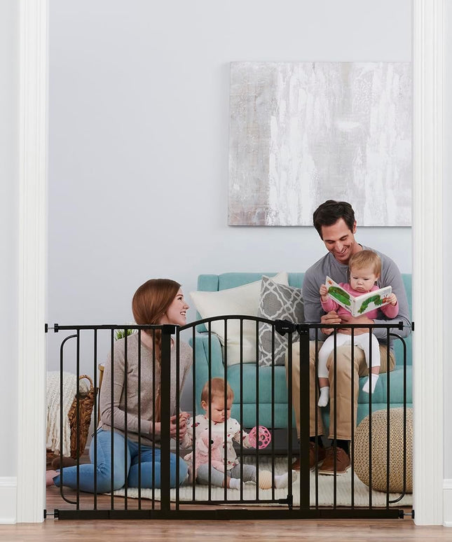 Regalo - Home Accents 74 Ã¢â‚¬â€œ 148-Cm Super Wide Safety Gate, Includes 15-Cm, 20-Cm And 30-Cm Extension Kit, 4 Pack Of Wall Mount Kit - Black