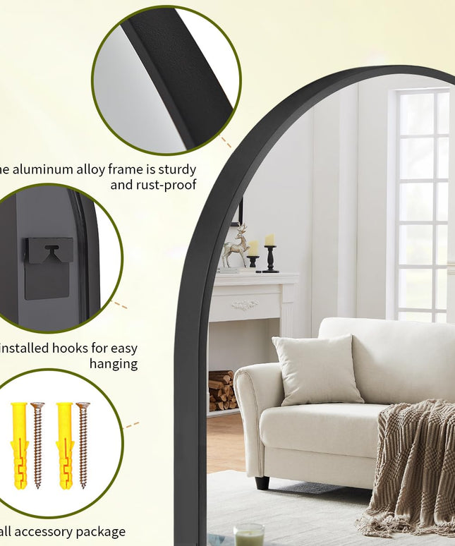BEAUTYPEAK 20"x30" Arch Bathroom Mirror, Wall Mounted Vanity Metal Frame Mirror for Bedroom, Entryway, Living Room, Black