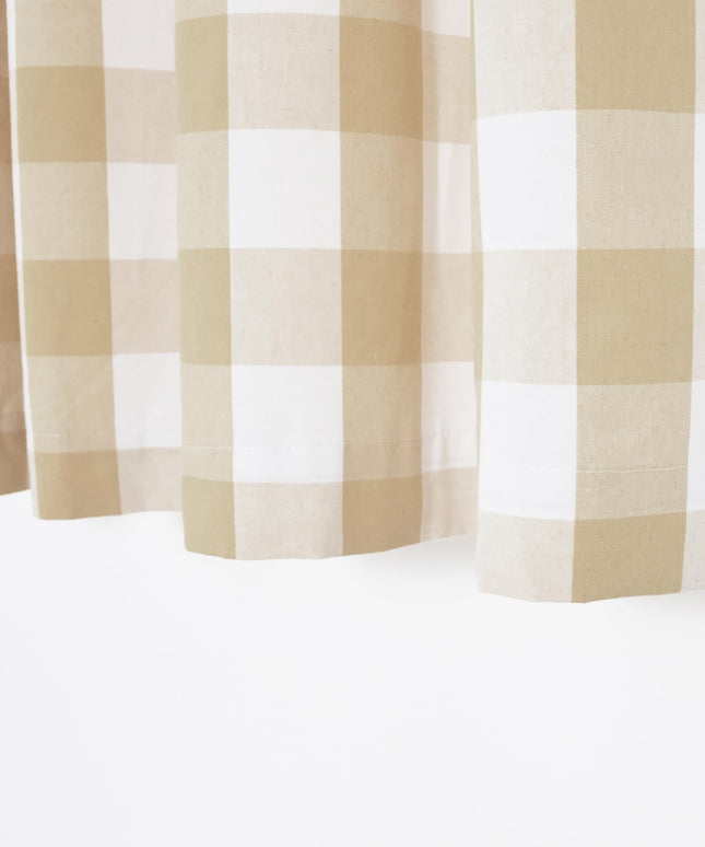 NATUS WEAVER Buffalo Check Cotton Curtains 213 cm Length Kitchen Living Room Bedroom Beige