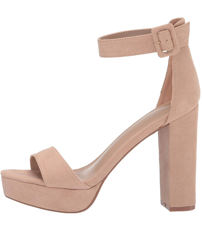 SIZE: 38 - DREAM PAIRS Womens Hi-Lo High Heel Platform Pump Sandal Nude Suede