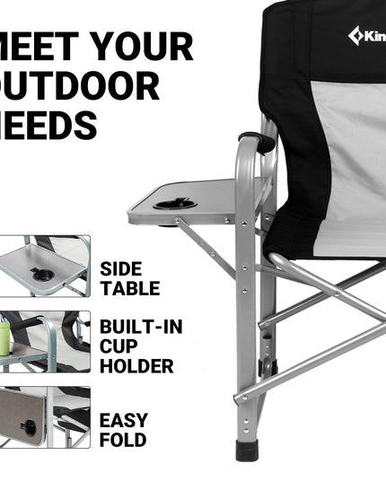 KingCamp Heavy Duty Camping Director Chair Outdoor Folding Chairs for Adults Oversized Camp Chair with Side Table, Cooler Bag, Padded Arms, for Fishing Sports Beach Picnic, Iron, Support 330lbs