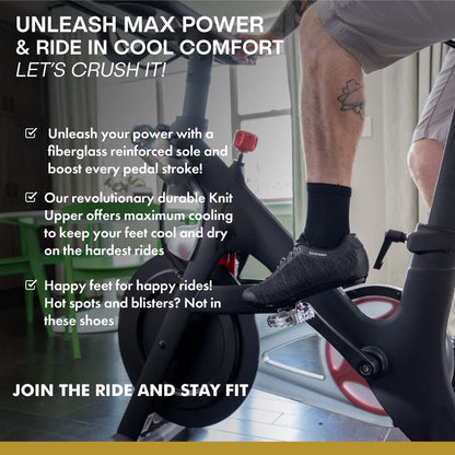Rider on spin bike wearing Tommaso Strada cycling shoes