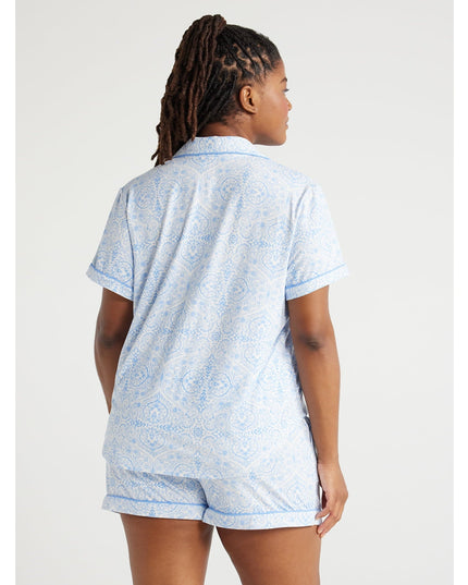SIZE: M(8-10) - Joyspun Women's Knit Notch Collar Top and Shorts Pajama Set, 2-Piece,