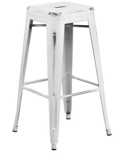 Flash Furniture Kai Commercial Grade 30" High Backless Distressed White Metal Indoor-Outdoor Barstool
