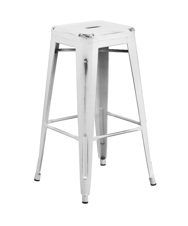 Flash Furniture Kai Commercial Grade 30" High Backless Distressed White Metal Indoor-Outdoor Barstool