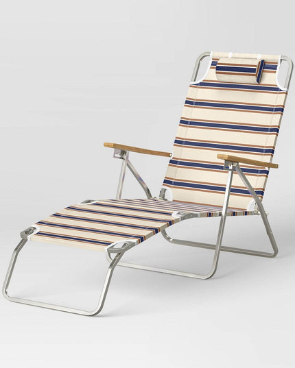 SEALED - Striped Aluminum Beach Lounger with Wood Arms - Threshold™