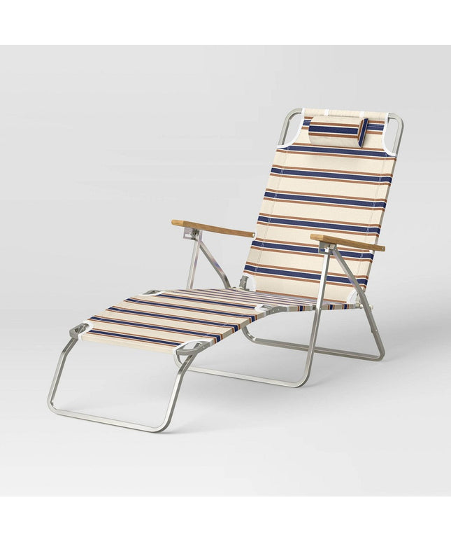 SEALED - Striped Aluminum Beach Lounger with Wood Arms - Threshold™