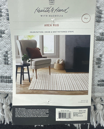 SEALED -150CM X 210CM Pattern Stripe Area Rug Gray/Cream - Hearth & Hand with Magnolia