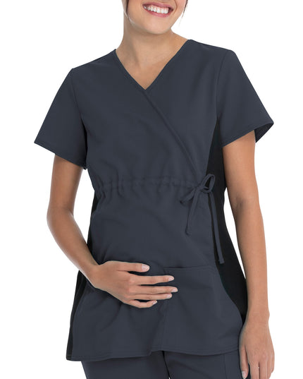 SIZE: L - Scrubstar Women's Rayon Ponte Side Panel Flexible Stretch Maternity Mock-Wrap Scrub Top WD800