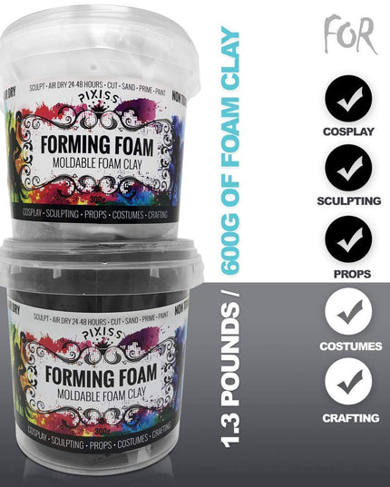Foam Clay Sculpting Foam for Cosplay (300 Gram White and 300 Gram Black) by Pixiss | Soft Air Dry Moldable Sculpting Cosplay Materials