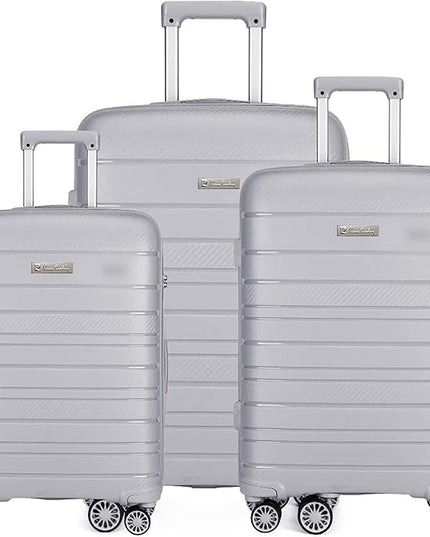 Pierre Cardin UNBREAKABLE Luggage for travel, ANTI Theft Double Zipper Suitcase, 4 Double Wheels (Set of 4, Grey)
