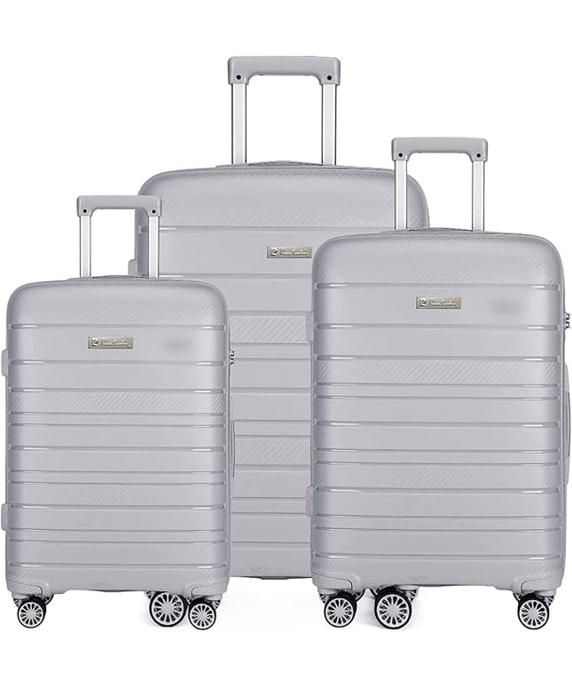 Pierre Cardin UNBREAKABLE Luggage for travel, ANTI Theft Double Zipper Suitcase, 4 Double Wheels (Set of 4, Grey)