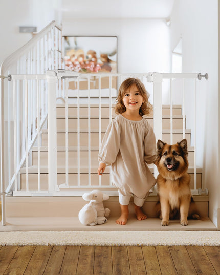 Babelio Metal Baby Gate, 29-48'' Auto Close Easy Install Pet Gate, Extra Wide Walk Thru Child Safety Gate, Pressure Mounted Dog Gate for Doorways & Stairs, with Y Spindle Rods
