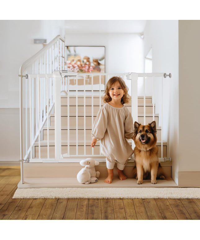 Babelio Metal Baby Gate, 29-48'' Auto Close Easy Install Pet Gate, Extra Wide Walk Thru Child Safety Gate, Pressure Mounted Dog Gate for Doorways & Stairs, with Y Spindle Rods