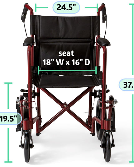 Medline Lightweight Foldable Transport Wheelchair with Handbrakes