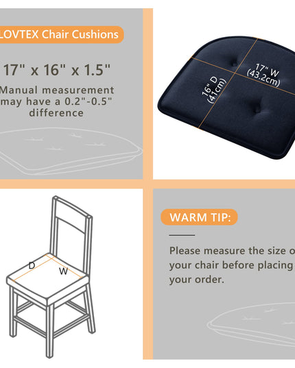 LOVTEX Chair Cushions for Dining Chairs 3 Pack, Non Slip Seat Cushions for Kitchen Chairs, Navy 17 x 16 Tufted Memory Foam Kitchen Chair Cushions Set of 6