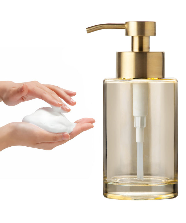 Enra Gold Foaming Soap Dispenser, 350 ml Thick Glass Bathroom Soap Dispenser (Gold Foam Dispenser)