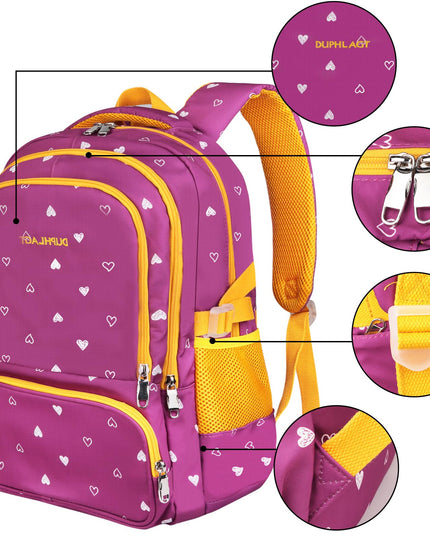 DUPHLAGT Kids Backpack for Girls with Lunch Box, Water Resistant Casual School Bag, Lightweight Elementary Daypack School Backpack for Teen Girls (Purple)