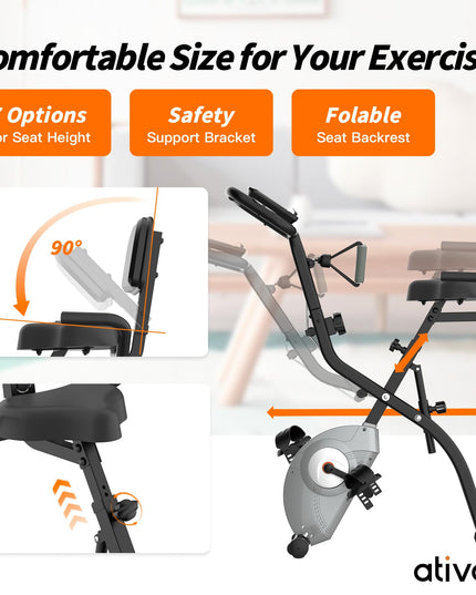 ATIVAFIT Folding Exercise Bike 8 Levels Resistance F-Bike with Heart Rate Sensor + Phone Holder