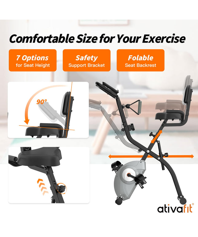 ATIVAFIT Folding Exercise Bike 8 Levels Resistance F-Bike with Heart Rate Sensor + Phone Holder
