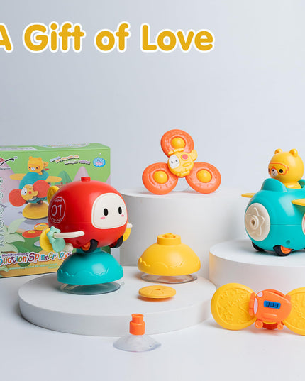 Dowellin 3-in-1 Spinner Toys High Chair Toy Table Toys for Kids, Car Toys and Helicopter Push Pull Toys Sucker Suction Toys for Child, Spinner Bath Toys for Baby Toddlers Infant 1 2 3 Years