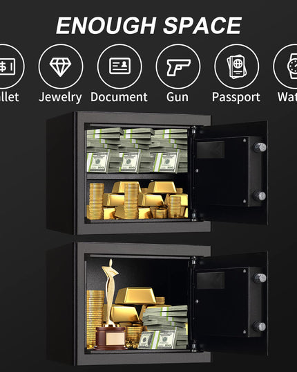 Tenamic Fireproof Safe Box 1.2 Cuft Electronic Digital Security Box, Keypad Small Lock Box Cabinet Safes with Internal Light, Solid Alloy Steel Office Hotel Home Safe with 2 Passwords, Black