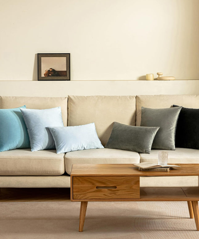 ANRODUO Pack of 2 Velvet Dark Grey Throw Pillow Covers 40x40 cm