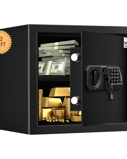 Tenamic Fireproof Safe Box 1.2 Cuft Electronic Digital Security Box, Keypad Small Lock Box Cabinet Safes with Internal Light, Solid Alloy Steel Office Hotel Home Safe with 2 Passwords, Black