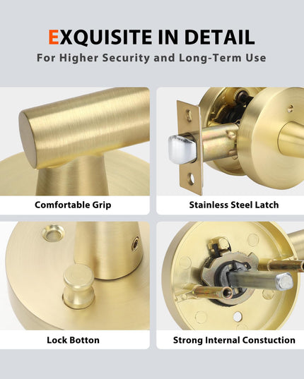 Haidms Gold Heavy Duty Door Handle Interior,Privacy Door Lever Handle, Bathroom Door Handles Interior, Modern Bedroom Door Handle